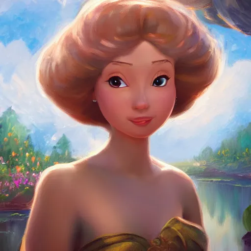 Prompt: a portrait of a princess in an animated disney movie, backwater bayou, oil painting, pale colors, high detail, 8 k, wide angle, trending on artstation,