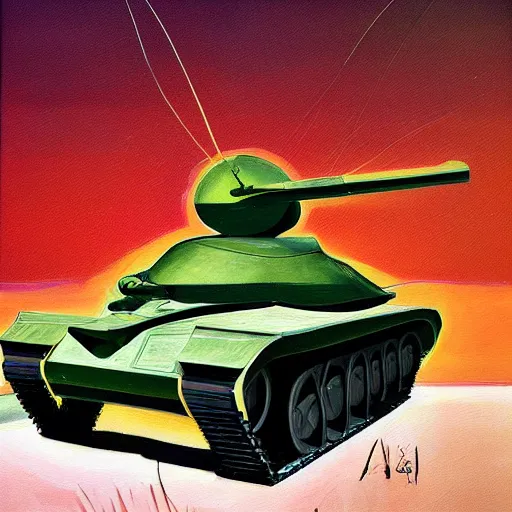 Prompt: a beautiful complex painting of a car shape as a tank