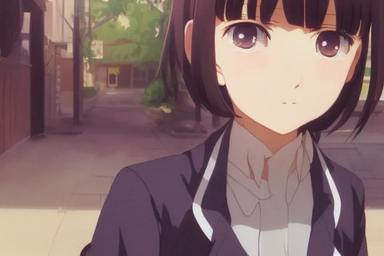 Prompt: anime film still portrait of a young girl wearing cardigan in rual street, cute face by ilya kuvshinov yoshinari yoh makoto shinkai katsura masakazu kyoani, dynamic perspective pose super detailed facial features eyebrowless symmetry, gapmoe yandere grimdark, crisp and sharp cel shade ambient light