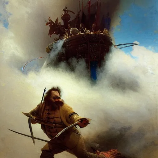 Prompt: art by ivan aivazovsky and syd mead and moebius and gaston bussiere and roger dean and pieter claesz and paul delaroche and alma tadema and aelbert cuyp and willem claesz, a fantasy cinematic close up shot of a dwarf berserker firghting, warhammer, dnd, last stand