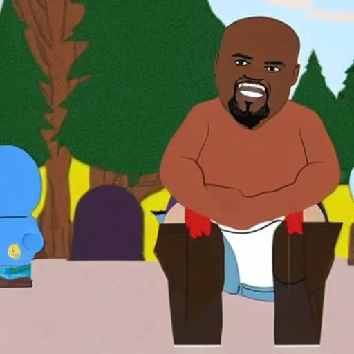 Prompt: shaq riding a horse in a scene of south park