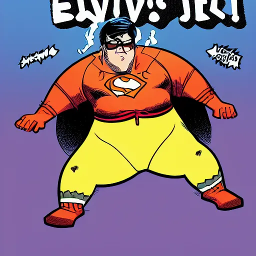 Image similar to A fat nerd as a comic book hero fighting off evil,, 4k, comic book cover