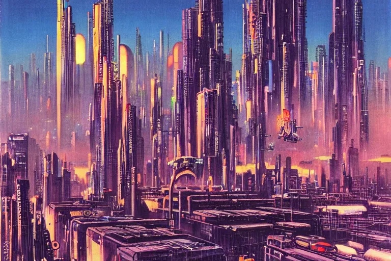 Prompt: 1979 Popular Science Magazine Cover of neo-Tokyo at street level, city in cyberpunk style by Vincent Di Fate