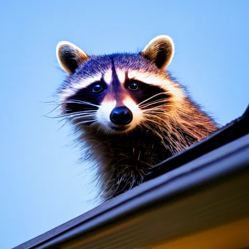 Image similar to raccoon on roof, backlit,