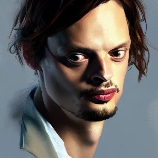 Image similar to very detailed masterpiece painting of matthew gray gubler, portrait, artstation, concept art by greg rutkowski