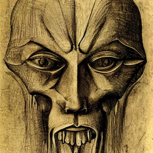 Prompt: four faced creature, drawn by da vinci