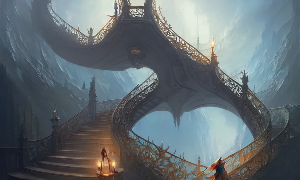 Image similar to the magnificent staircase to heaven, art by greg rutkowski and peter mohrbacher, featured in artstation, octane render, cinematic, elegant, intricate, highly detailed, fantasy, concept art, sharp focus, illustration, 8 k