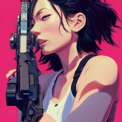 Prompt: olivia wilde holding a blaster, very very anime!!!, fine - face, realistic shaded perfect face, fine details. anime. realistic shaded lighting poster by ilya kuvshinov katsuhiro otomo ghost - in - the - shell, magali villeneuve, artgerm, jeremy lipkin and michael garmash and rob rey