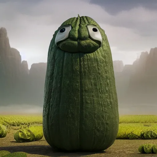 Prompt: hyperrealistic film still of benedict cumberbatch disguised as a giant cucumber with human features, stunning 3 d render, inspired by istvan sandorfi & greg rutkowski & unreal engine, perfect symmetry, dim volumetric cinematic lighting, 8 k octane comprehensive render, extremely hyper - detailed, incredibly lifelike attributes, intricate, real flesh texture, masterpiece, artstation, stunning,