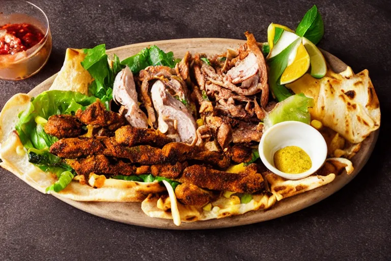 Prompt: juicy tasty shawarma. food photo award winner