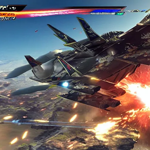 Prompt: battle scars in a tekken battlefield war sky plane fighting arcade air battles.