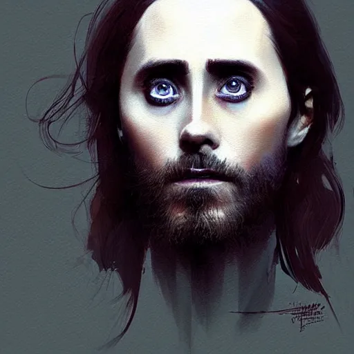 Prompt: “ portrait of jared leto by greg rutkowski, young, attractive, highly detailed portrait, scifi, digital painting, artstation, concept art, smooth, sharp foccus ilustration, artstation hq ”