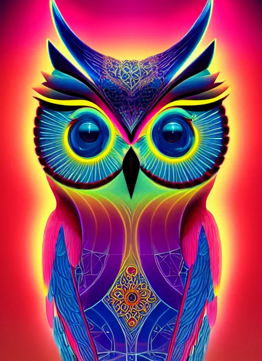 Image similar to symmetry!! product render poster vivid colors divine proportion owl, divine, glowing fog intricate, elegant, highly detailed, digital painting, artstation, concept art, smooth, sharp focus, illustration,