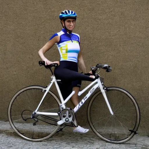 Image similar to isabel diaz ayuso dressed as a cyclist