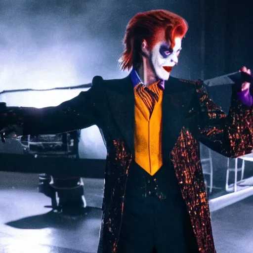 Image similar to awe inspiring David Bowie pkaying The Joker 8k hdr movie still dynamic lighting