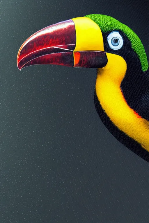 Image similar to a toucan, dynamic pose, close - up, intricate details, intricately detailed textures, warm lighting, vivid colors, realistic octane render, hyper realistic render, volumetric shading, depth of field, raytracing, 8 k,