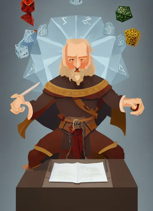 Image similar to powerful wizard playing dungeons and dragons, white background, by simon kennedy, studio muti