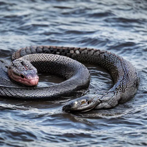 Prompt: A realistic photo of huge dangerous water snake