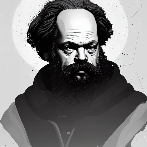 Image similar to portrait of karl marx, sci - fi, techwear, intricate, elegant, highly detailed, digital painting, artstation, concept art, smooth, sharp focus, illustration, by bartek fedyczak, erak note, tooth wu, neil richards, kan liu, siwoo kim, jisu choe