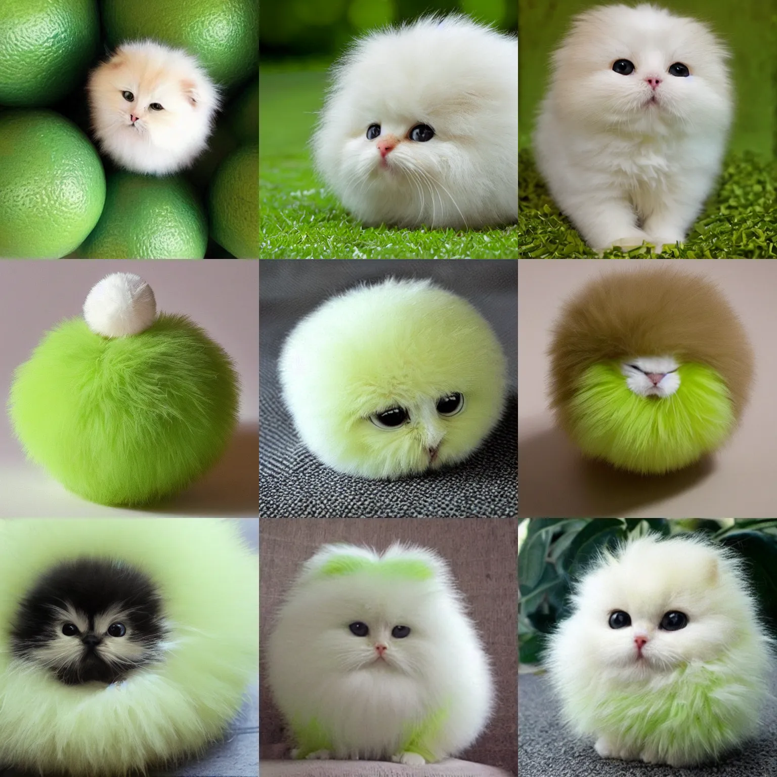 Prompt: lightly lime colored cute puff ball woth cute face