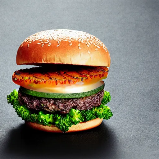 Prompt: promotional photo portrait of the new broccoli burger from mcdonalds, uhd, 8k,