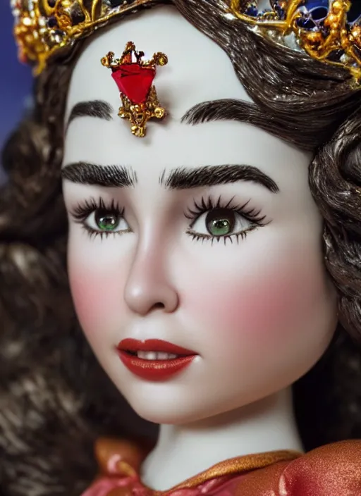 Image similar to closeup face profile portrait of tin toy lena olin as a fairytale princess wearing a crown eating cakes, bikini, depth of field, zeiss lens, detailed, symmetrical, centered, fashion photoshoot, by nicoletta ceccoli, mark ryden, lostfish, breathtaking, 8 k resolution, extremely detailed, beautiful, establishing shot, artistic, hyperrealistic, octane render