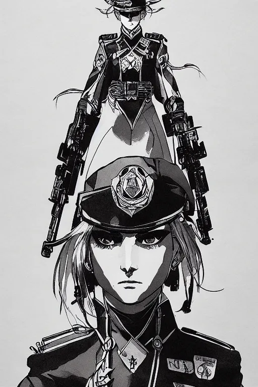 Image similar to beautiful portrait of a female officer wearing a fancy naval uniform, concept art by yoji shinkawa, felt tip pen, intricate detail, sharp focus, illustration