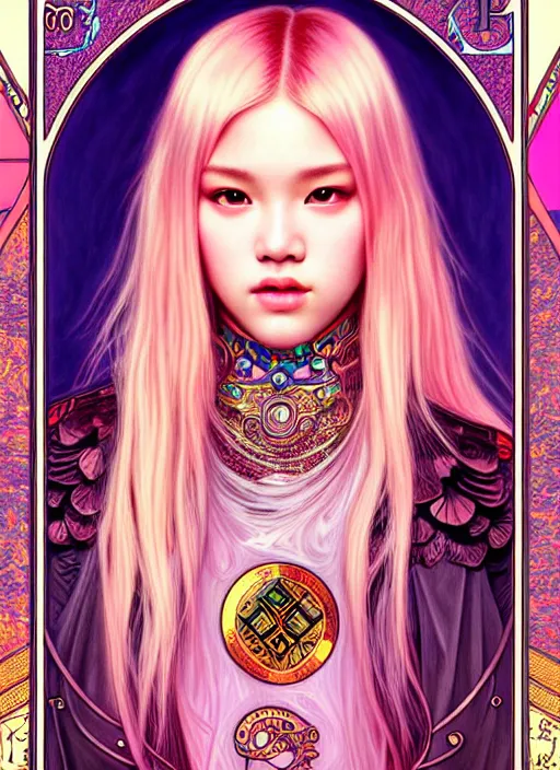 Image similar to jossi of blackpink, king, tarot card, highly detailed, digital painting, smooth, sharp focus, illustration, ultra realistic, 8 k, art by artgerm and alphonse mucha