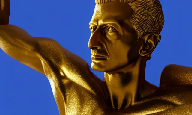 Image similar to gold statue of jeff goldblum, 3 d render, 8 k, octane render, cycles render, unreal engine