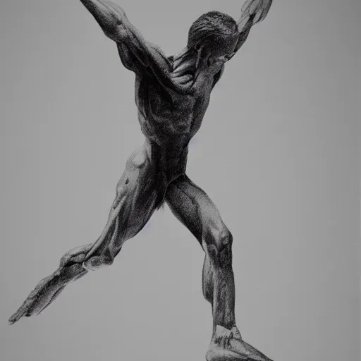Image similar to a bird, Gor, a human body, two strong arms hyper realism
