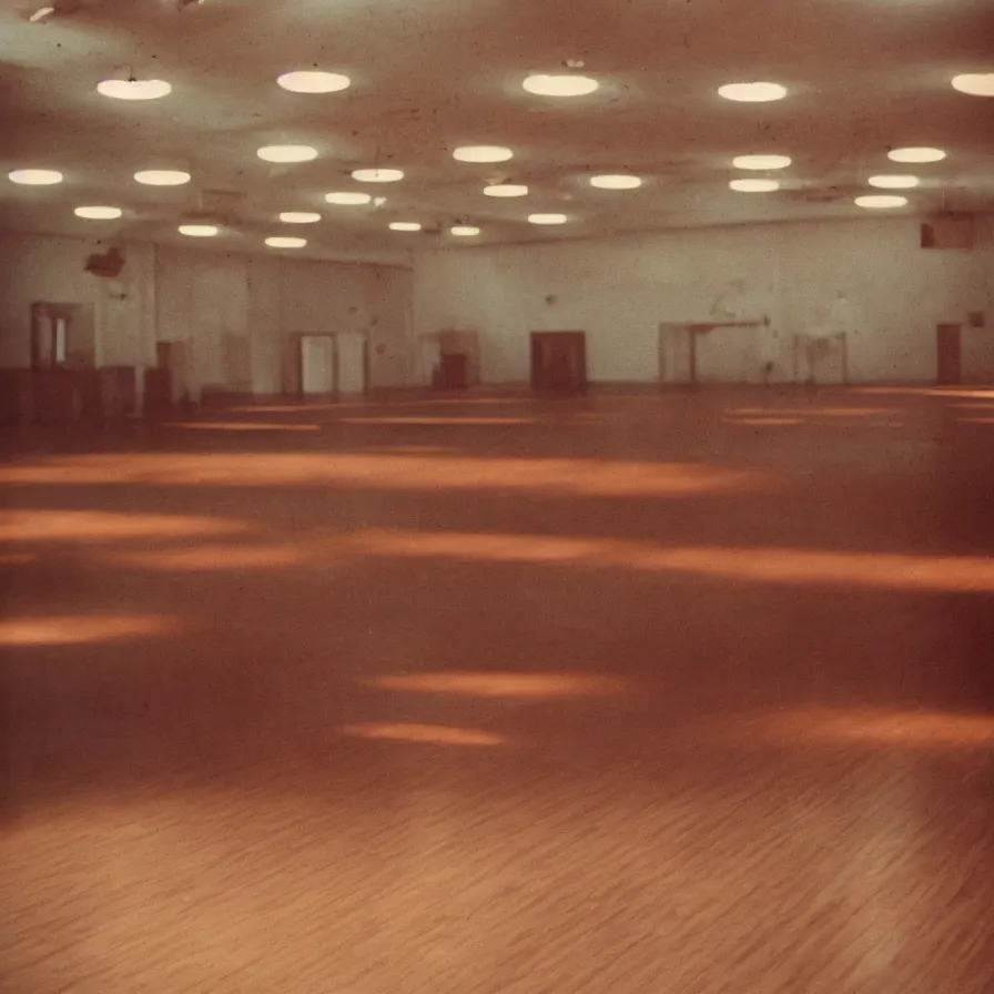 Prompt: 7 0 s movie still of an empty soviet ballroom with hands on the floor, cinestill 8 0 0 t 3 5 mm, heavy grain, high quality, high detail