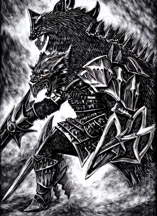 Image similar to demon wolf armored knight by kentaro miura