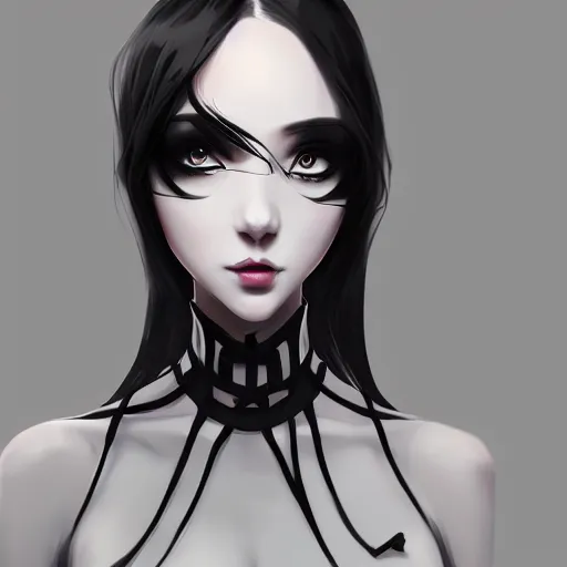 Image similar to cute beautiful goth gf e-girl, elegant, 2d, ultra highly detailed, digital painting, smooth, sharp focus, artstation, pixiv, art by Ilya Kuvshinov