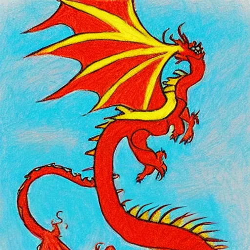 Image similar to “fire breathing dragon, child crayon drawing”