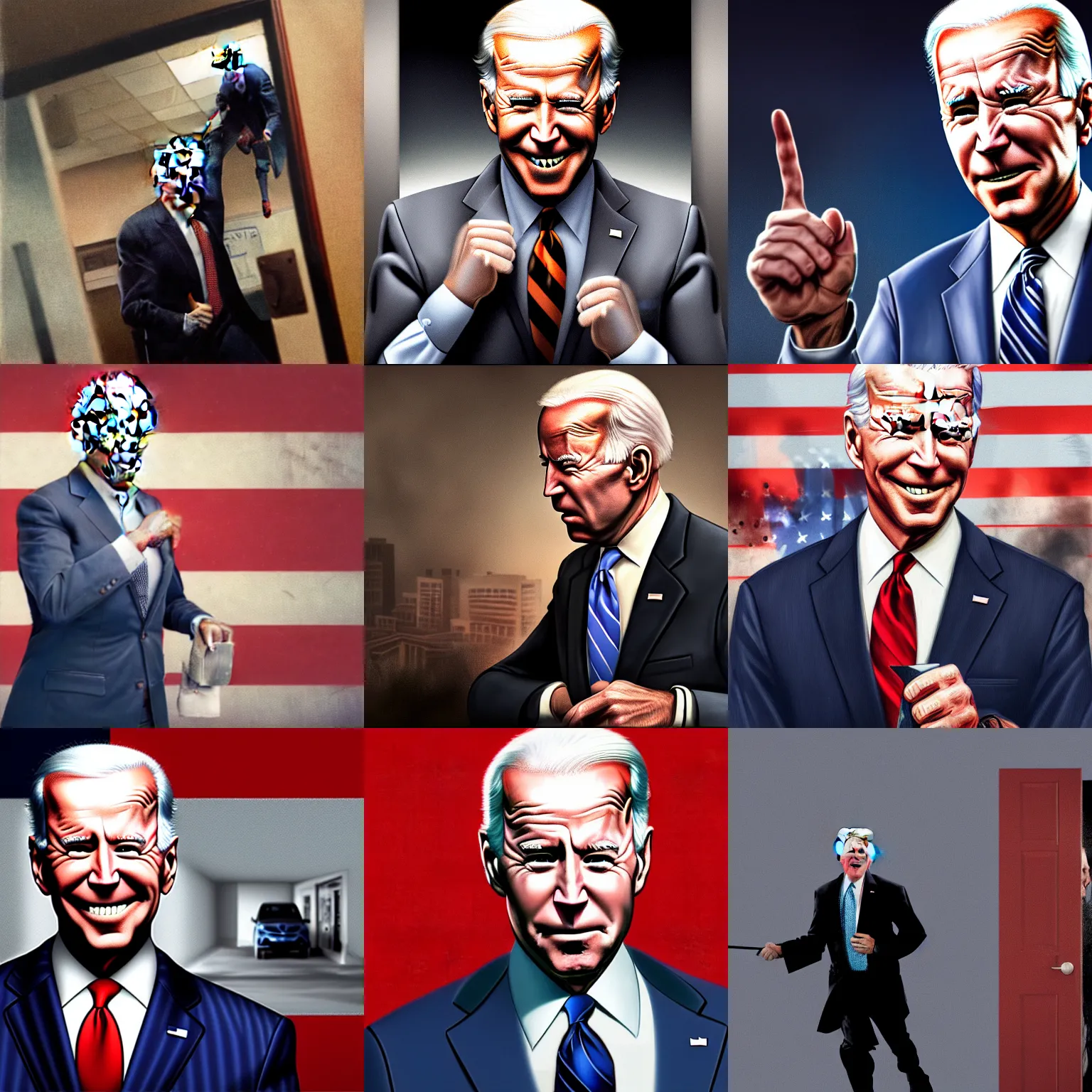 Prompt: a very high resolution matte oil painting of portrait joe biden robbing a bank, extremely detailed, disturbing, cinematic, 4 k, 8 k