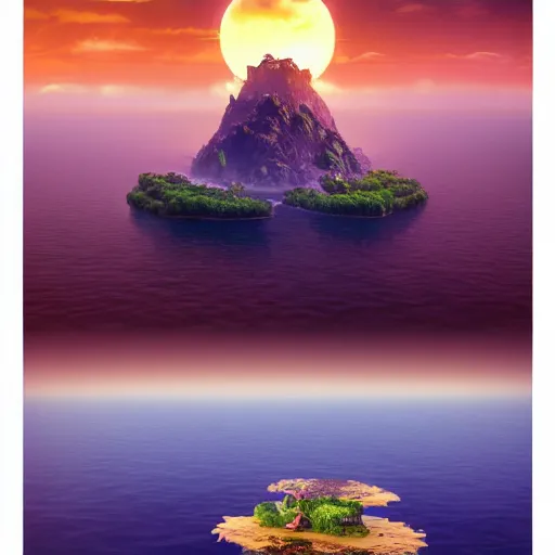 Prompt: floating island, avatar, cinematic, sunset, hyper-realistic, high resolution