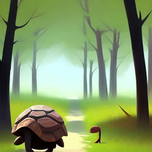 Image similar to Goro Fujita a portrait of an anthropomorphic A tortoise walking through the forest, painting by Goro Fujita, ArtStation