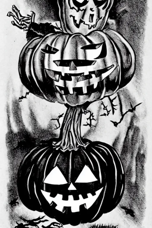 Image similar to a horrific, halloween ghoul, holding a jack - o - lantern, retro, 1 9 8 0 s, by march schoenbach, enzio sciotti