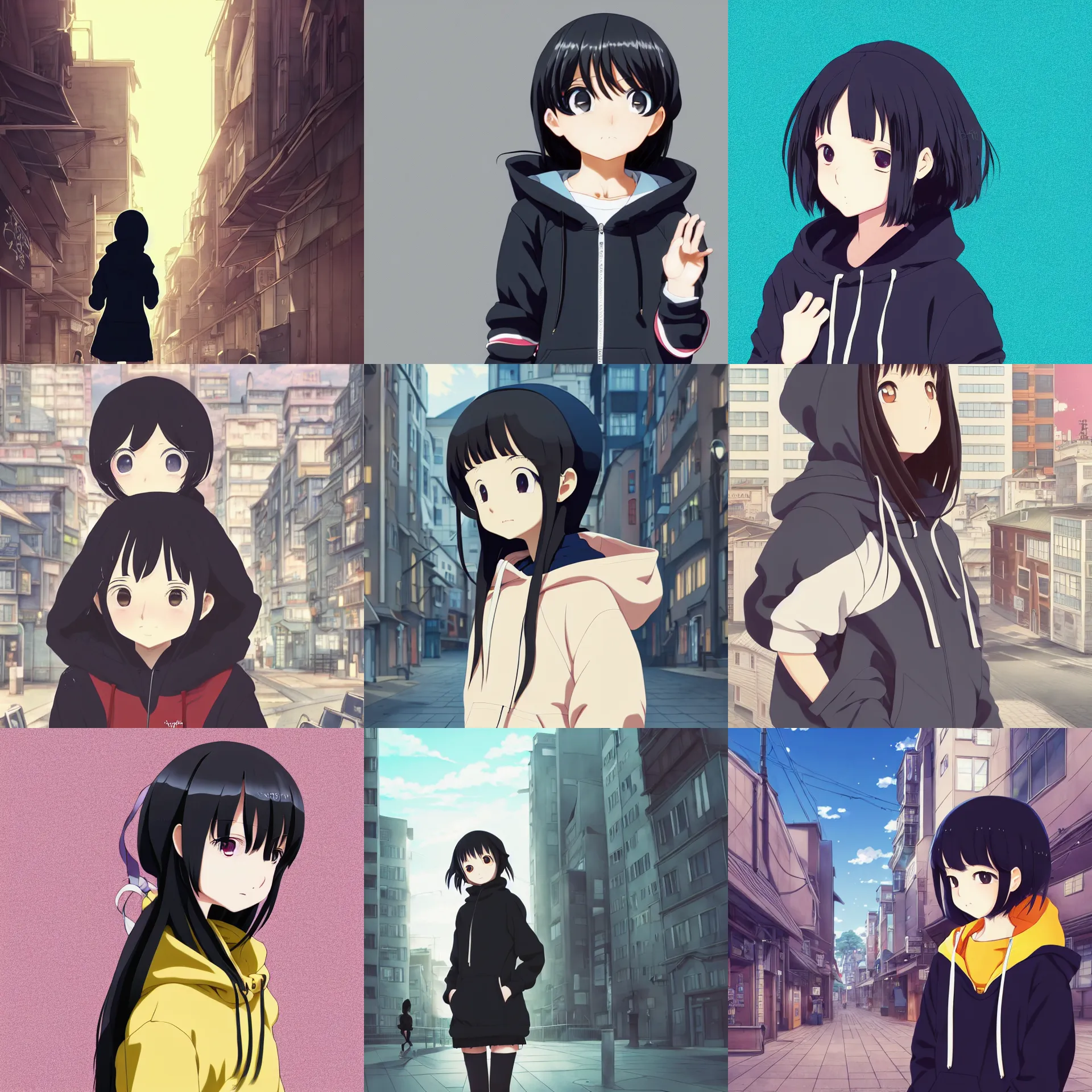 profile of anime girl wearing hoodie, ilya kuvshinov,, Stable Diffusion