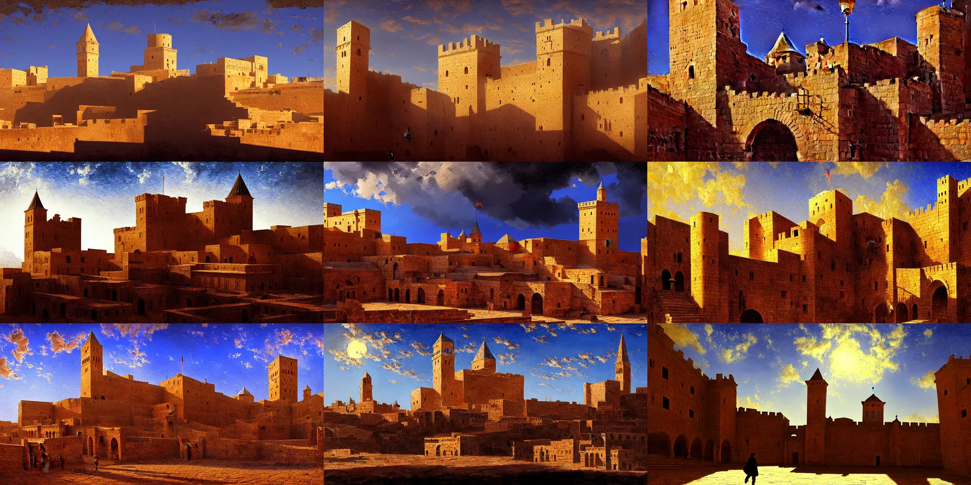 Prompt: mardin old town castle, digital oil painting, high contrast, volumetric lighting, albert bierstadt, greg rutkowski