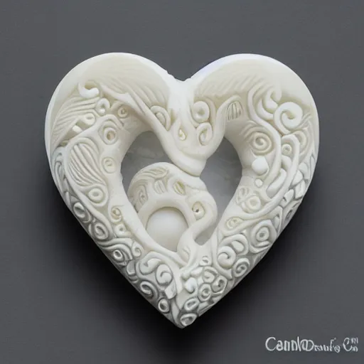 Image similar to intricate heart delicately carved into block of ivory, bioluminescence, tendrils canon 5 d 5 0 mm lens