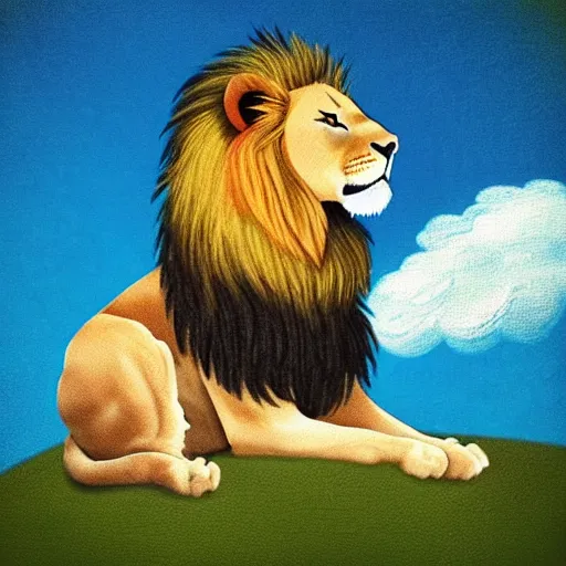 Prompt: “ a lion sitting on a cloud ”