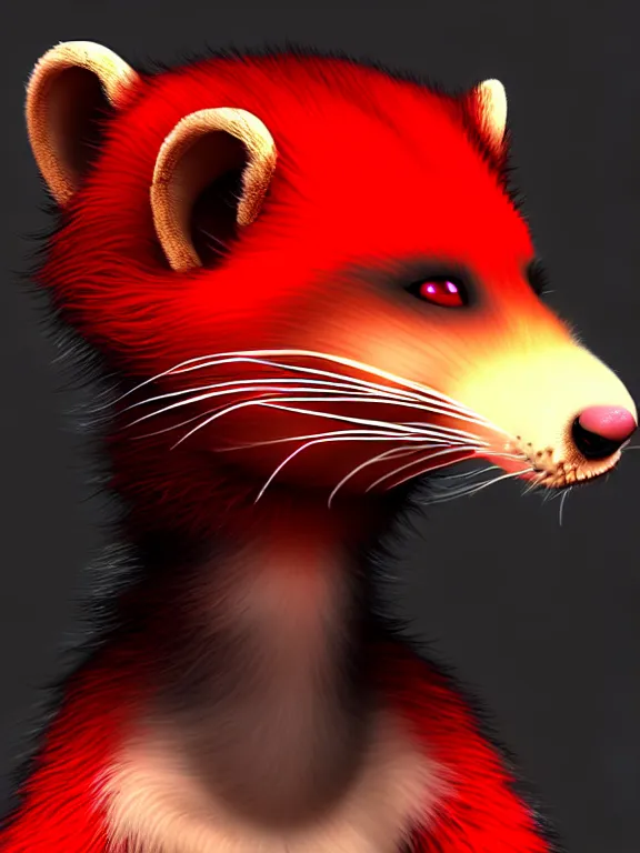 Image similar to furry - male - red - black - weasel - chaos theorist - fursona, uhd, ue 5, trending on weasyl