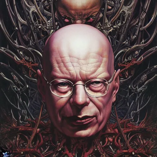 Prompt: realistic detailed image of evil klaus schwab by ayami kojima, amano, karol bak, greg hildebrandt, and mark brooks, neo - gothic, gothic, rich deep colors. beksinski painting, part by adrian ghenie and gerhard richter. art by takato yamamoto. masterpiece