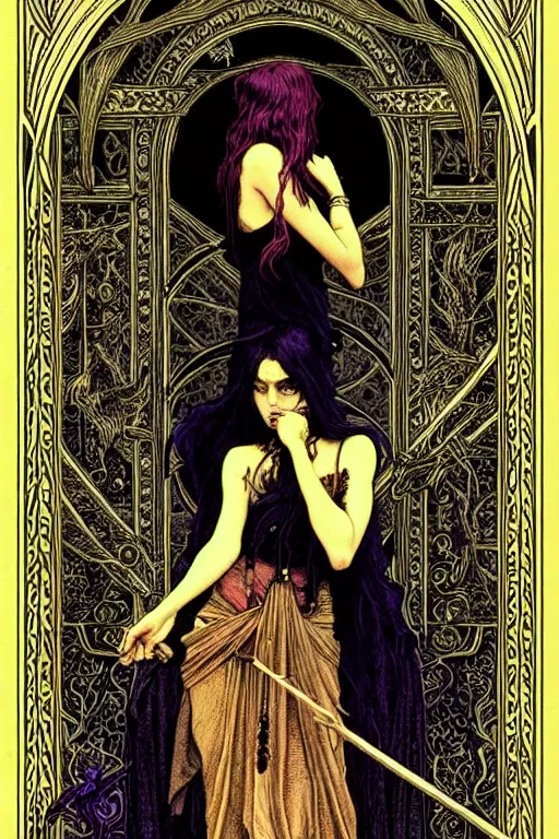 Image similar to dark fantasy, tarot card of the band lankum!!!!!, dark surrealist , fantasy, intricate, elegant, highly detailed, digital painting, artstation, concept art, smooth, sharp focus, illustration, art by Jim Fitzpatrick and greg rutkowski and alphonse mucha