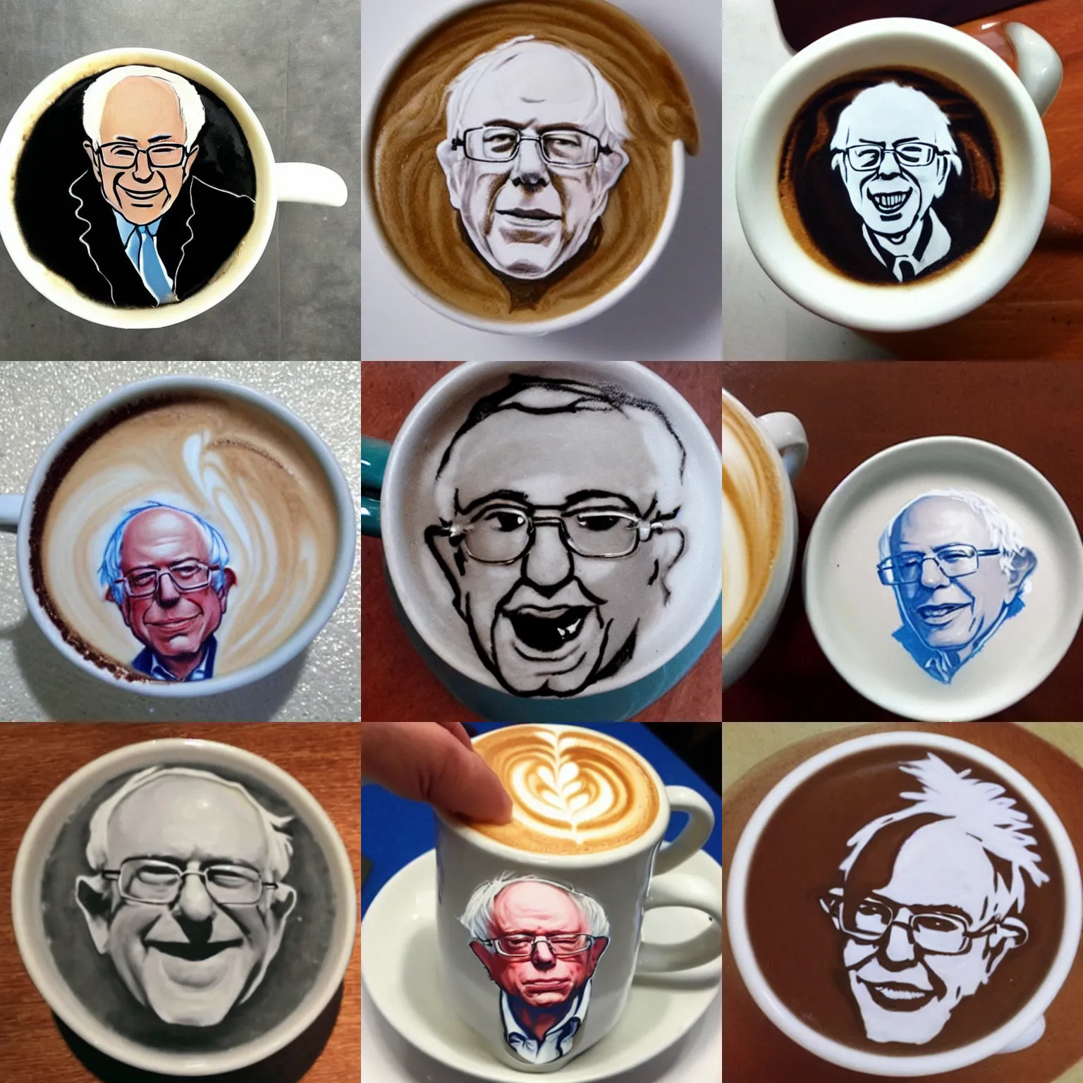 Prompt: bernie sanders latte art