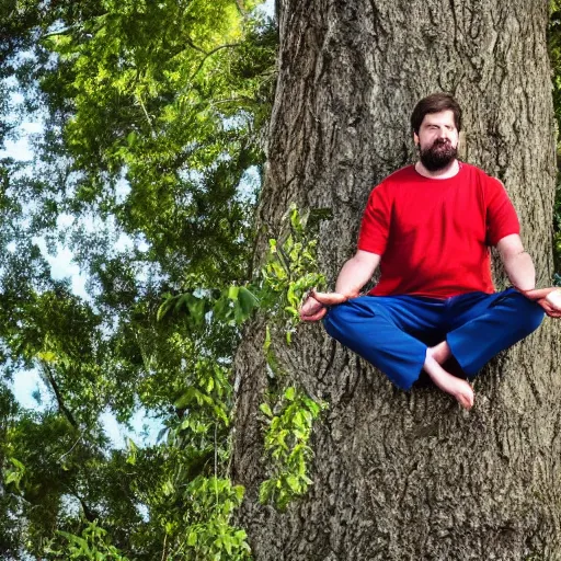 Image similar to president gabriel boric meditating on top of a big tree