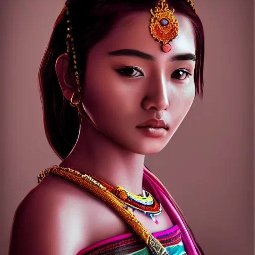 Prompt: a portrait of a young beautiful nepali lady, highly detailed, cinematic lighting, hyperrealistic, 4 k, digital art