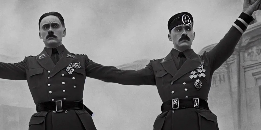 Image similar to Jared Leto as Adolf Hitler in 'The Death of Hitler' (2023), movie still frame