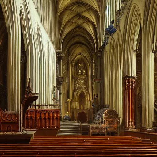 Image similar to highly detailed painting of a man sitting infront of a pipe organ inside of a cathedral, 4 k resolution, by jaquis luis david, visible paint layers, renaissance.